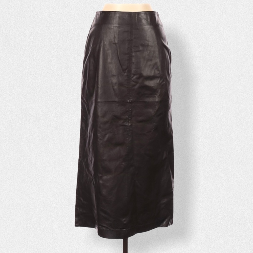 Ann Taylor Leather Midi Skirt, Black, Size 2, NWT